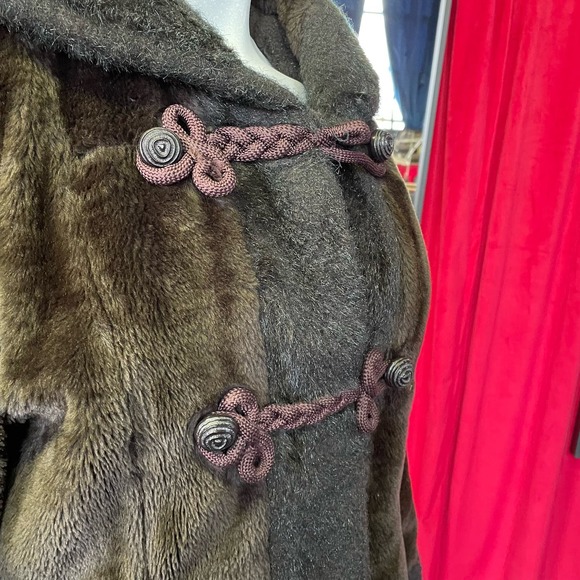 Vintage 70s Davis of Boston Brown Faux Fur Teddy Coat Hooded Womens S/M - Picture 5 of 8